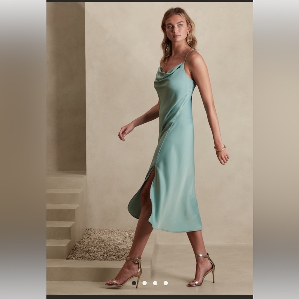 Banana Republic, light blue midi slip dress, size medium petite